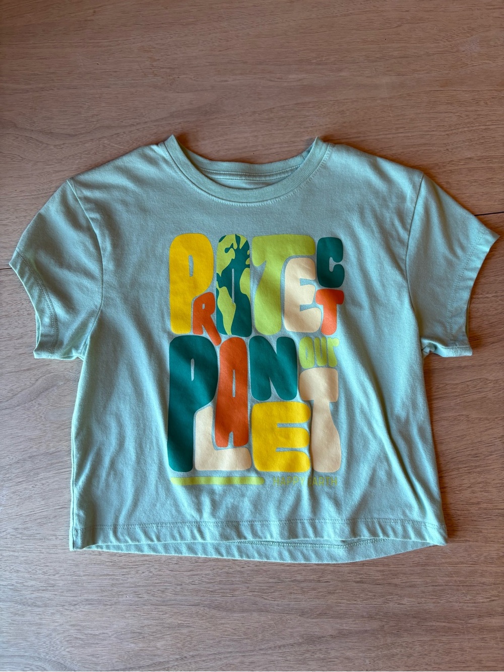 Kids' Mint Short Sleeve Graphic Tee with Colorful Lettering
